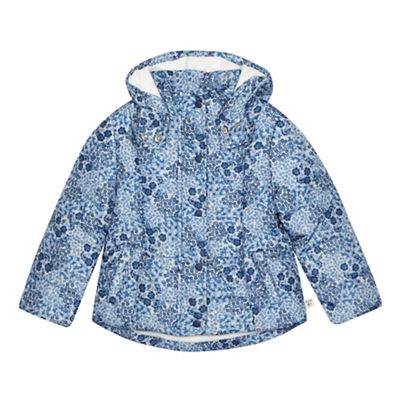Mantaray Girls' blue floral print padded hooded coat